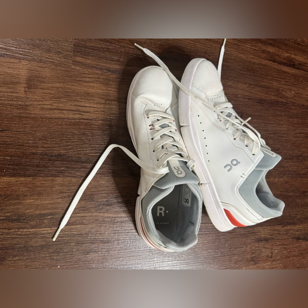 On Running Cream and Gray Sneakers